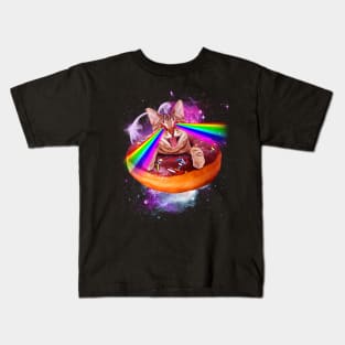 Space Cat Donut Shooting Rainbow Kids T-Shirt